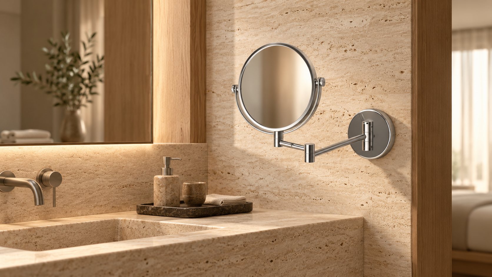 JVD Miroir double-sided mirror in a hotel bathroom
