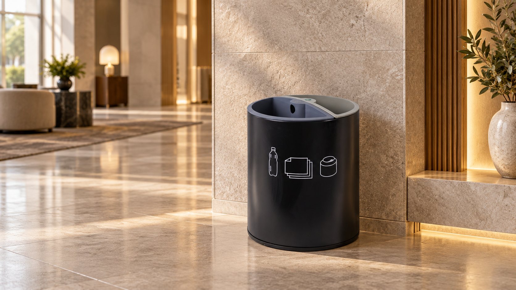 NSKEY NS2 recycling waste basket with two bins in a hotel setting