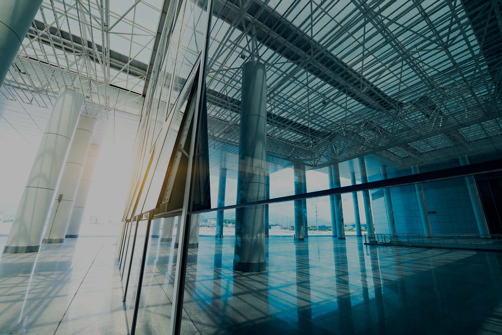 Glass façade and metal frame on a modern building