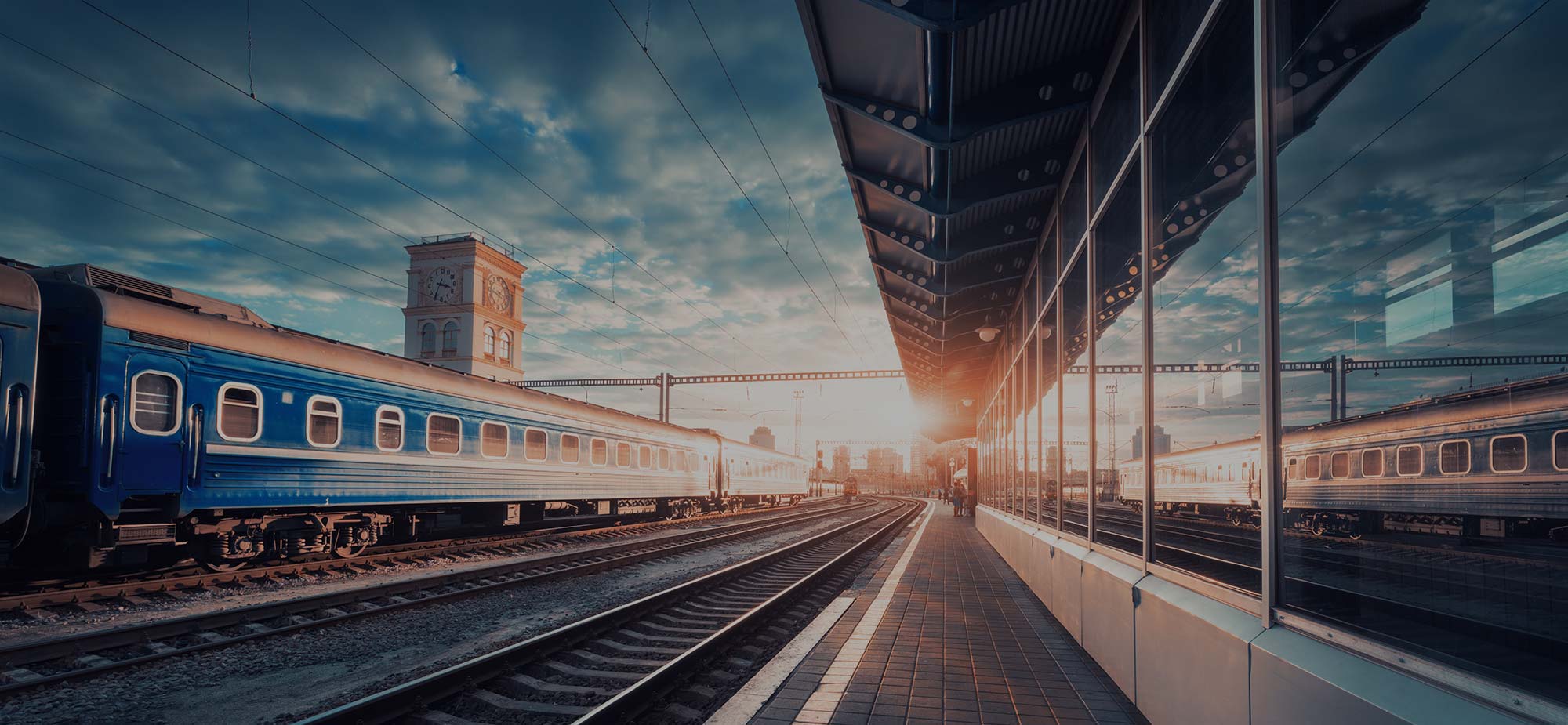 Train at a railway station platform