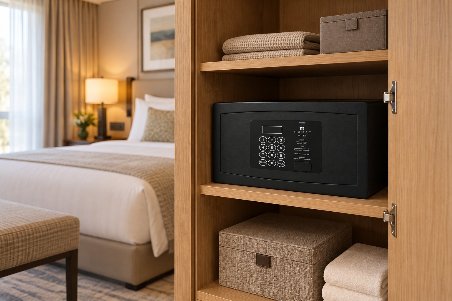 Nskey Dot 23 safe in a hotel room wardrobe