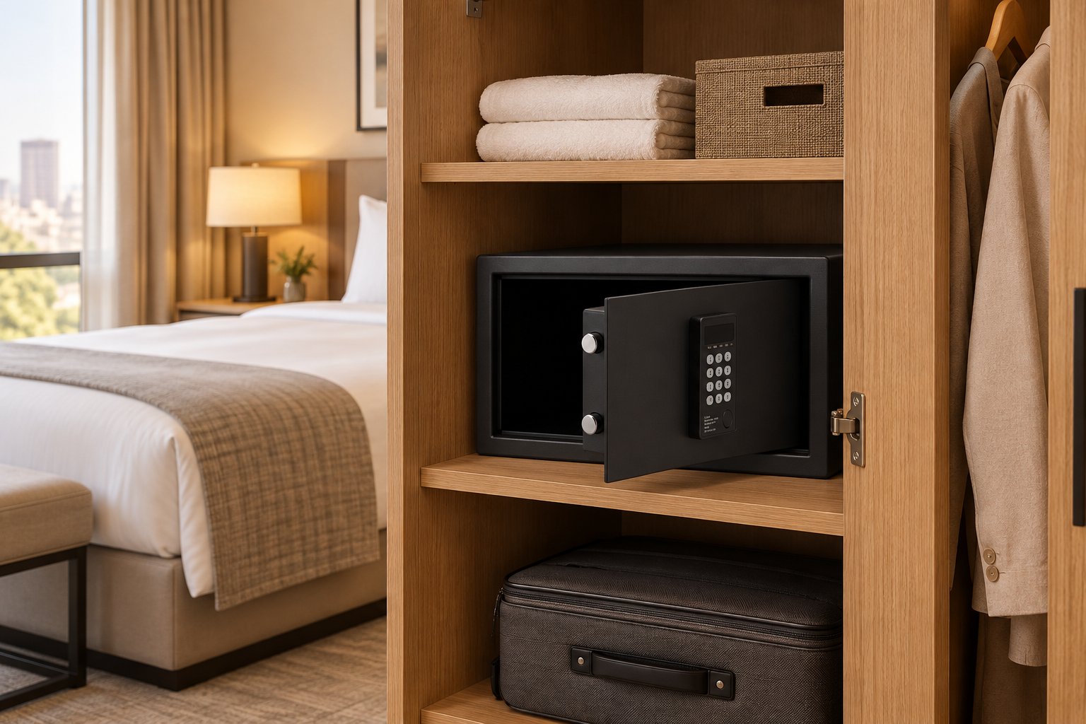NSKEY KL ECO 26 laptop safe in a hotel room wardrobe